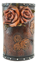 Western Vintage Blooming Roses Faux Tooled Leather Toilet Brush With Holder Set