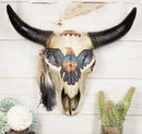 12"W Southwestern Aztec Eagle Spirit Dreamcatcher Bison Bull Skull Wall Plaque