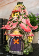 Mini Enchanted Fairy Garden Trumpet Lily Cottage Light Up House W/ Door Figurine - Ebros Gift