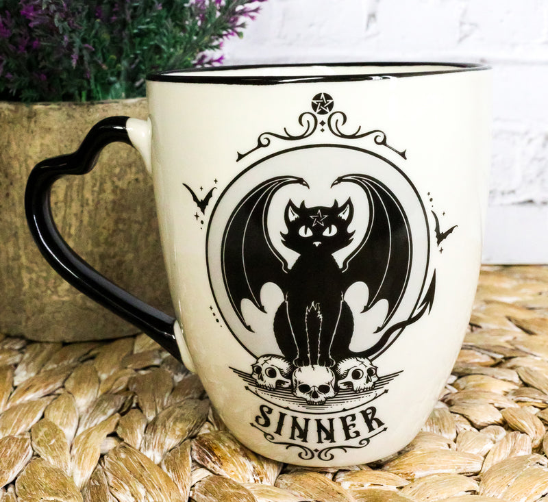 Set Of 2 Wicca Witching Hour Angel Saint Or Sinner Devil Cats Porcelain Mugs