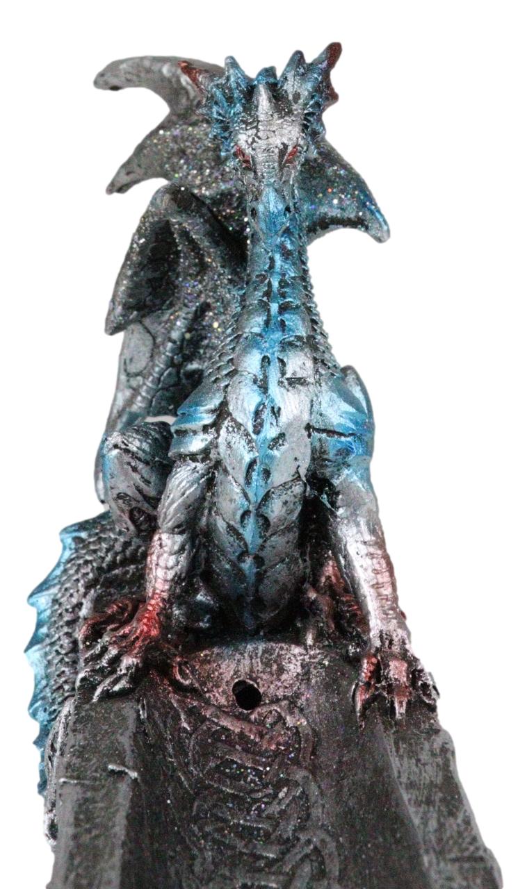 Blue Azureo Dragon On River Styx Boat of Skulls Incense Burner Holder Figurine