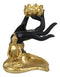 Golden Fire Buddha Meditating By Black Mudra Hand Lotus Votive Candle Holder