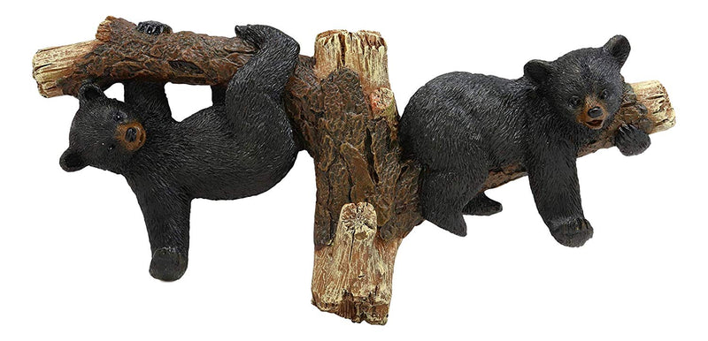 Ebros Rustic 2 Playful Black Bears Dangling On Tree Branches 3 Wall Hooks 9.25"W