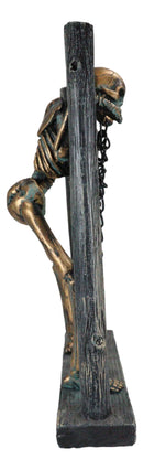 Grinning Skeleton Prisoner Chained At Pillory Keep Calm Scare On Sign Figurine