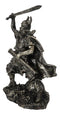 Viking Berserker Warrior With Bull Horn Helmet Attacking With Sword Figurine