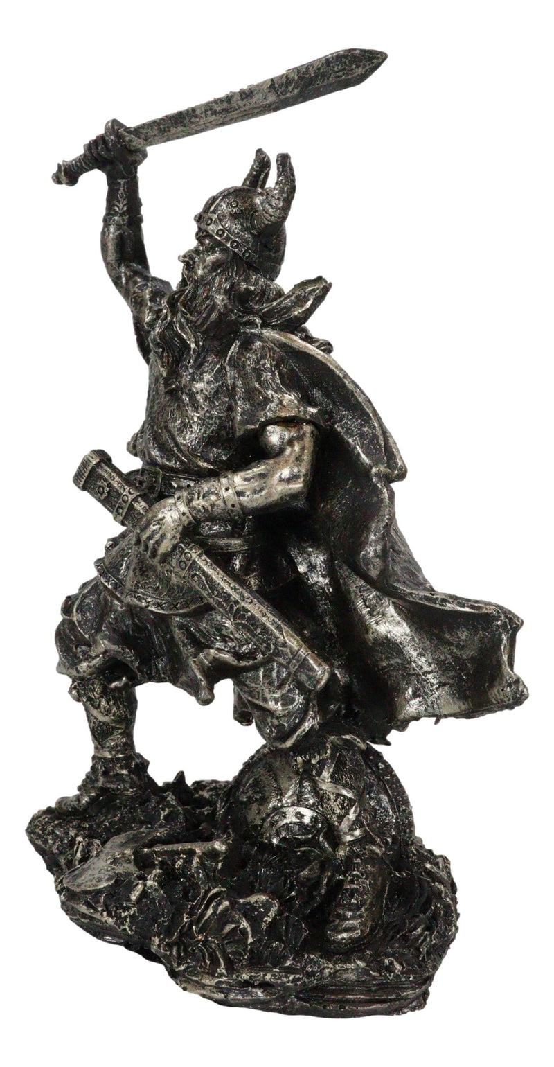 Viking Berserker Warrior With Bull Horn Helmet Attacking With Sword Figurine