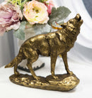 Full Moon Howling Alpha Gray Wolf Timberwolf Statue In Gold Patina Finish 9"H