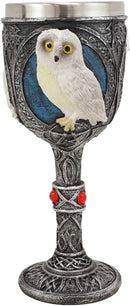 Ebros Dazed Snow White Owl With Celtic Tribal Tattoo Wine Goblet Chalice 7.25"H