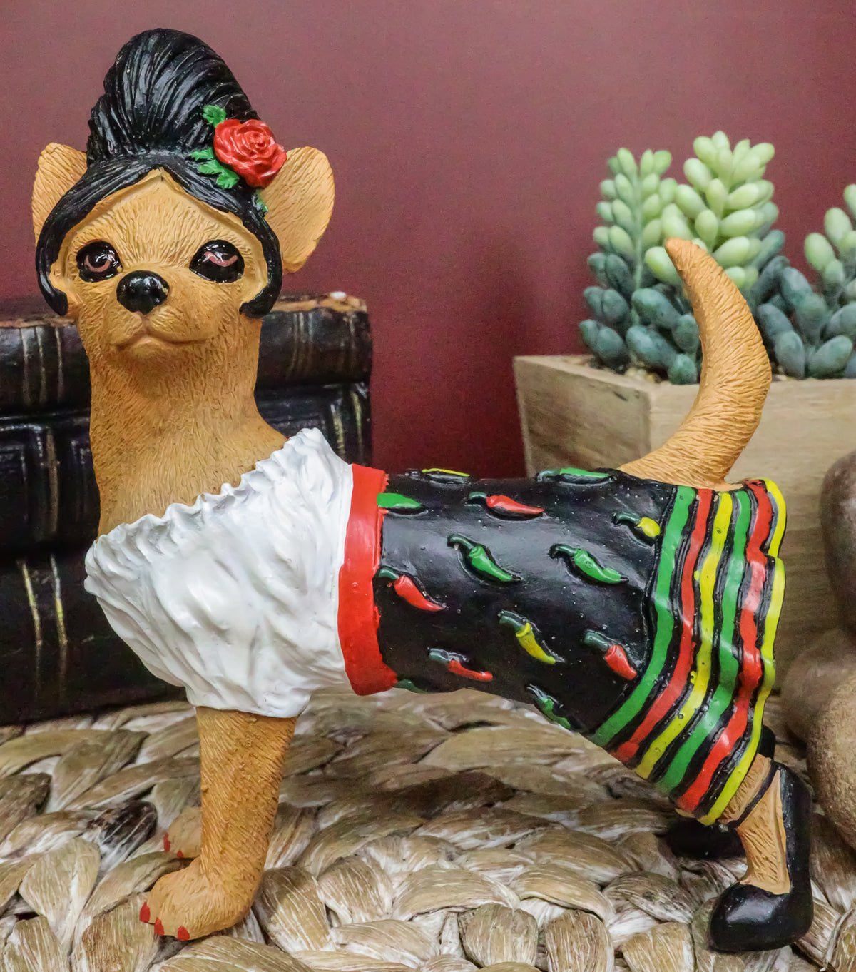 Caliente Senorita Chihuahua Dog With Traditional Chili Peppers Dress Figurine - Ebros Gift