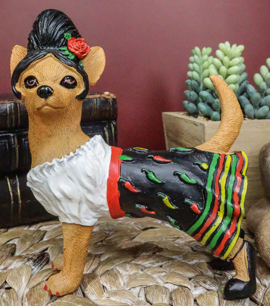 Caliente Senorita Chihuahua Dog With Traditional Chili Peppers Dress Figurine - Ebros Gift