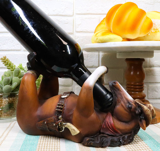 Wild West Cowboy Sheriff Brown Horse With Pistol Western Wine Bottle Holder