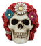 Ebros Colorful Floral Day of The Dead Sugar Skull with Red Roses Hair Adornment Statue 5.5" Long Colorful Resin Figurine Skeleton Cranium Dia De Muertos Calacas De DAMA As Gothic Decor Sculpture