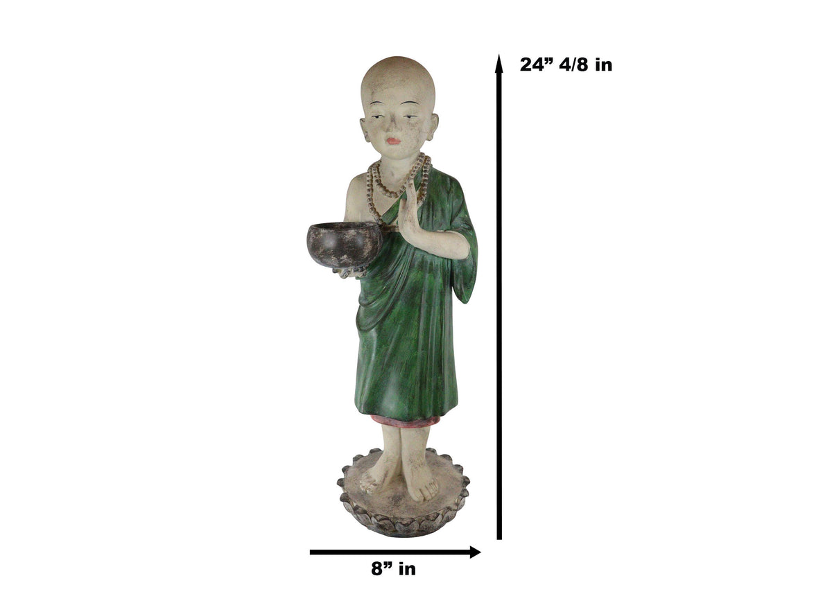 Ebros 24" Tall Jizo Buddha Monk Hand Greeting Pose Holding Bowl Bird Feeder Bath - Ebros Gift