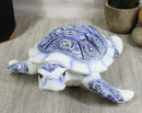 Ebros Ming Style Terracotta Blue and White Feng Shui Celestial Sea Turtle Statue with Crystals 7.5" Wide