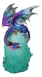 Blue Rainbow Armored Dragon Guarding LED Lantern Acrylic Crystal Egg Figurine