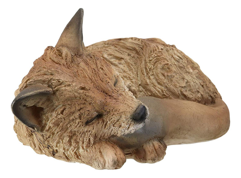 Ebros Realistic Faux Driftwood Finish Design Baby Fox Cub Sleeping Resin Statue 10" Long Crafty Animal Foxes Decor Figurine Rustic Outdoors Western Decorative Sculpture
