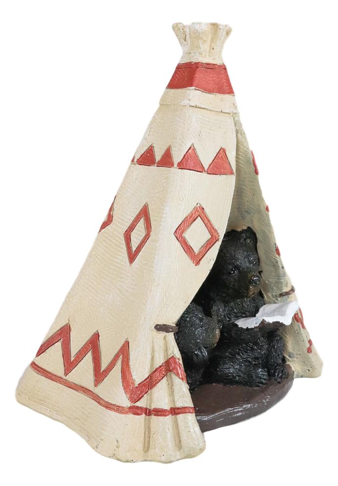 Ebros Rustic Forest Black Bear Cubs Story Time Reading Book In Teepee Hut Figurine