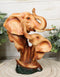 Safari Wildlife Elephant Father And Calf With Trunk Up Bust Faux Wood Figurine