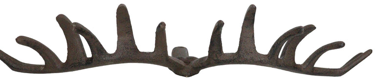 Cast Iron Western Rustic Comical Deer With Large Antlers 12-Peg Wall Hook Decor