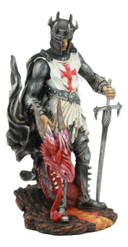 Ebros Knight Of The Cross Saint George Holding Slain Red Dragon Statue 12.5"Tall - Ebros Gift