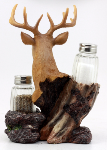 Ebros Rustic Woodlands Wild Deer Big Buck Bust Salt & Pepper Shakers Holder - Ebros Gift