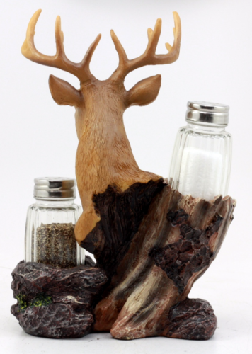 Ebros Rustic Woodlands Wild Deer Big Buck Bust Salt & Pepper Shakers Holder