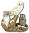 Snow White Owlet Owl On Snowy Branch Glass Salt Pepper Shakers Holder Figurine