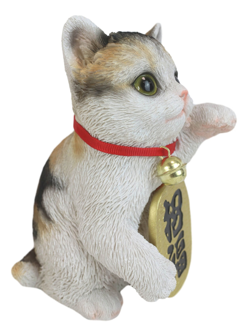 Japanese Luck And Fortune Charm Beckoning White Calico Cat Maneki Neko Figurine