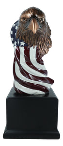 Large 12" American Bald Eagle On Star Spangled Banner Flag Bust Statue With Base