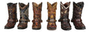 Pack Of 6 Rustic Western Cowboy Cowgirl Faux Leather Boots Pen Holder Figurines