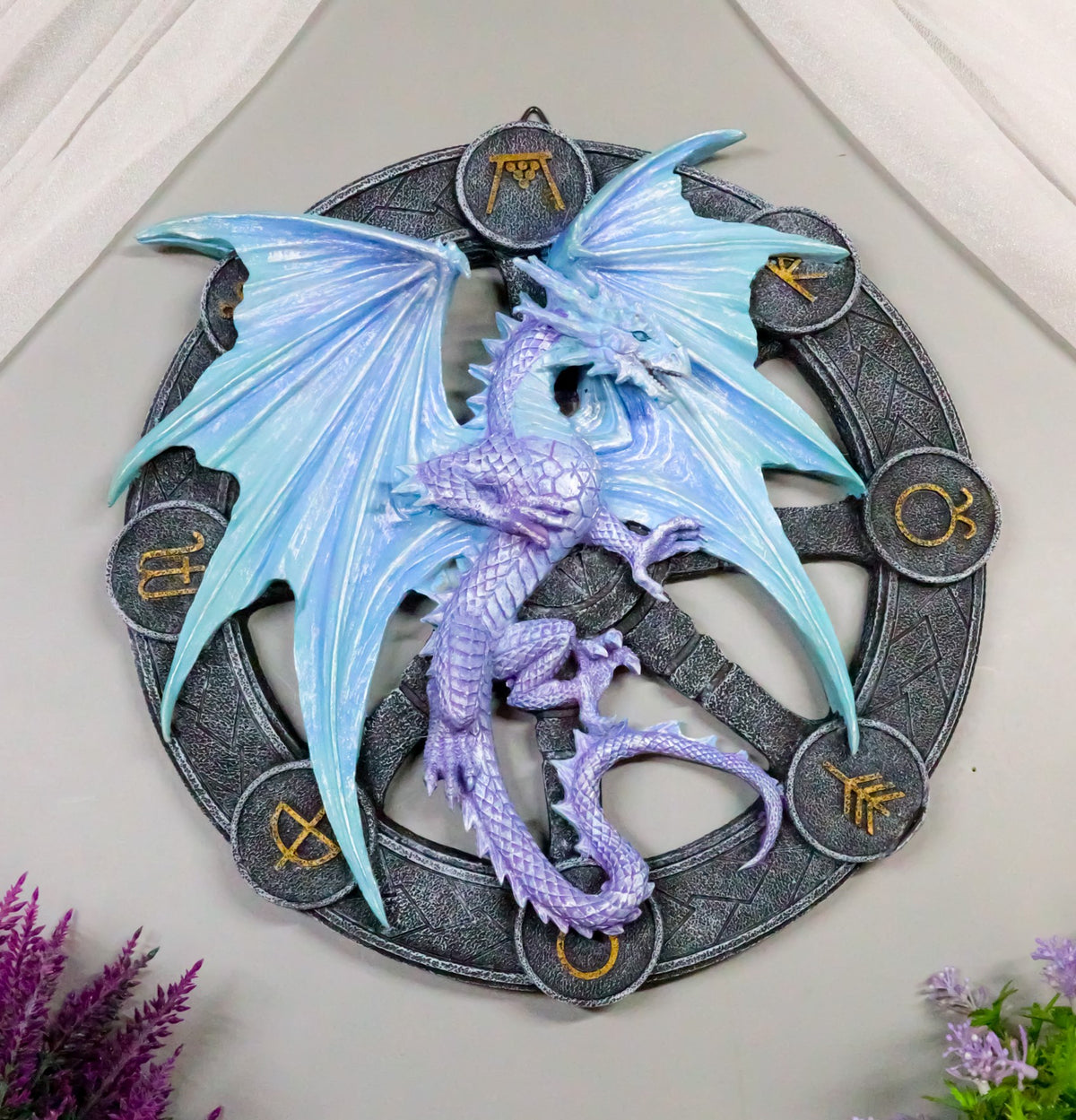 Yule Drake Winter Solstice Wheel of The Year Sabbats Of The Dragon Wall Decor - Ebros Gift