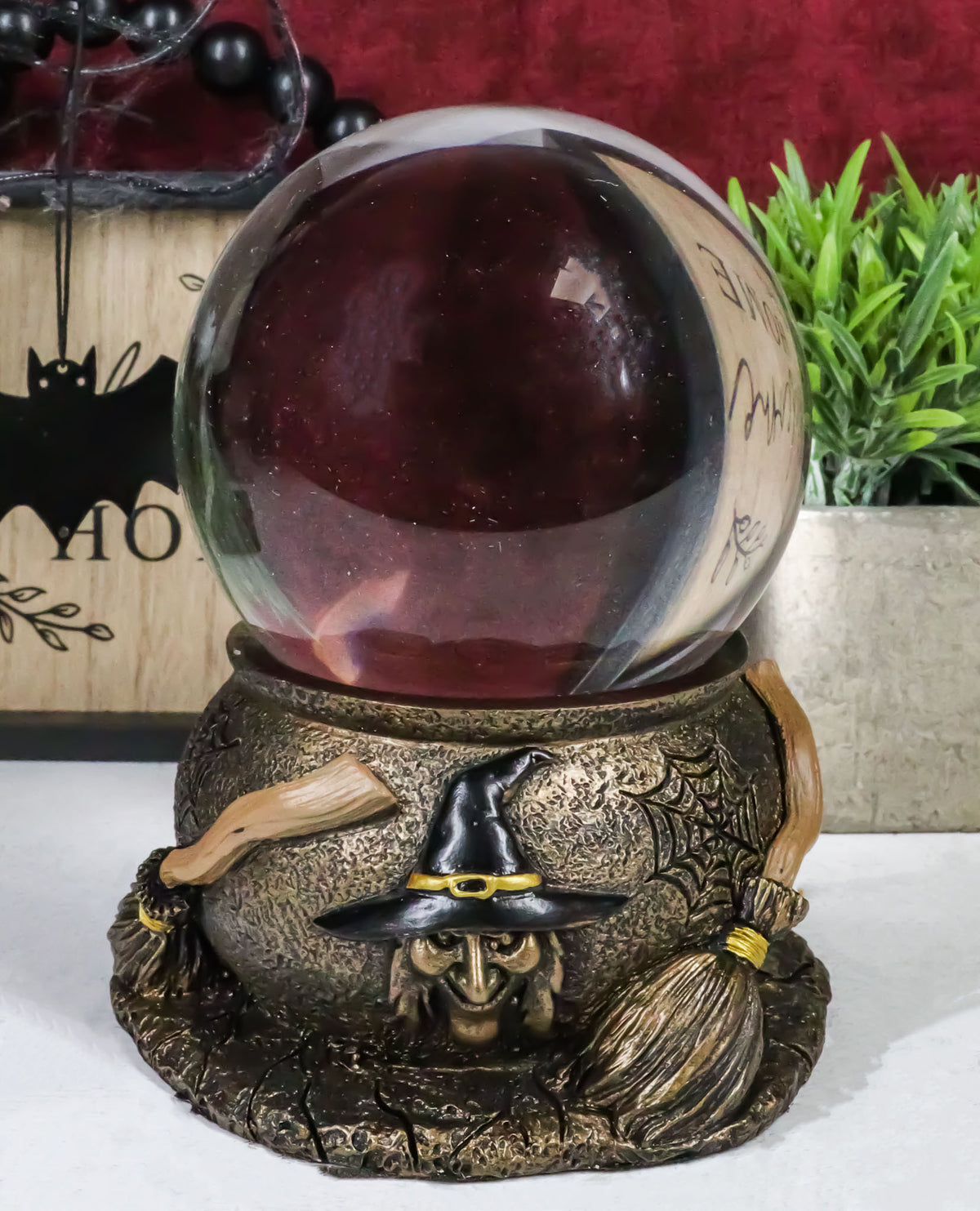 Wicca Psychic Salem Dark Witch Broomsticks Web Scrying Crystal Glass Gazing Ball
