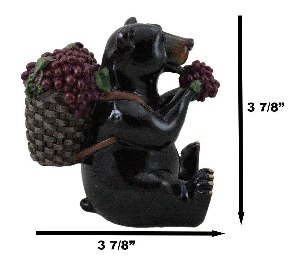 Western Rustic Berry Picking Black Bear With Fruit Harvest Bag Figurine Bears