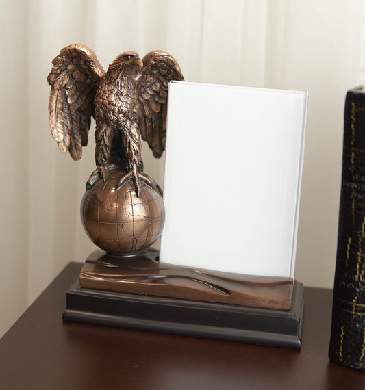 Ebros Majestic Bald Eagle Perching On Earth Globe 4"X6" Glass Picture Frame Statue - Ebros Gift
