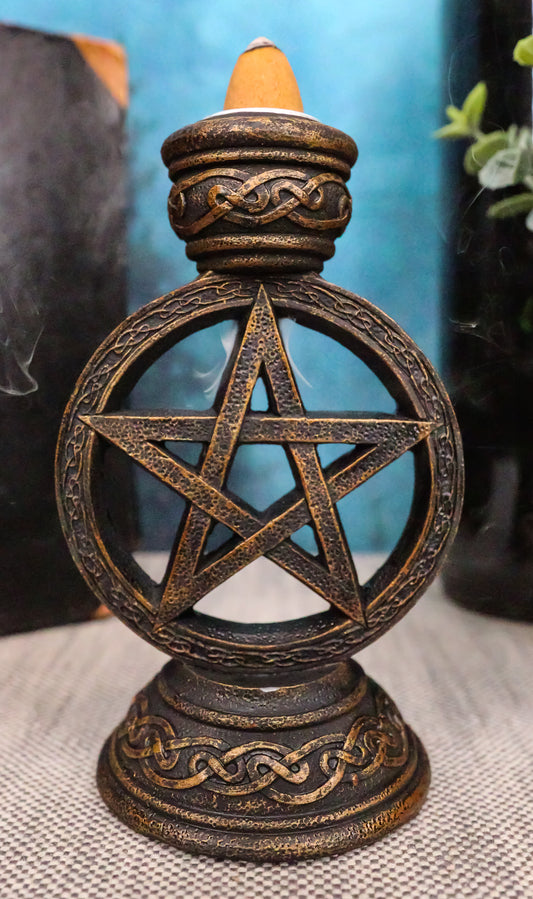 Celtic Witchcraft Wicca Sacred Pentagram Circle Backflow Incense Burner Figurine - Ebros Gift