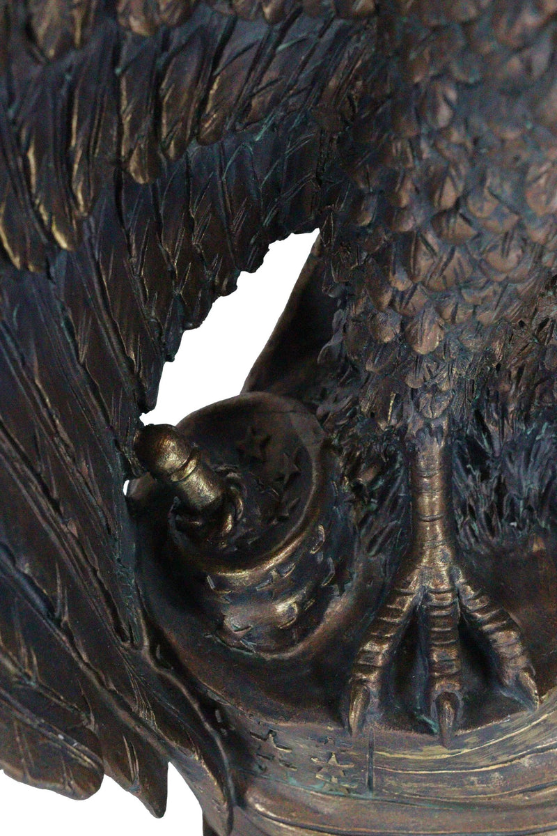 Large Grand Bald Eagle Perching On USA American Flag Figurine With Round Base