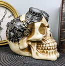 Steampunk Pilot Aviator Cyborg Skull Figurine Painted Gearwork Robotic Sculpture