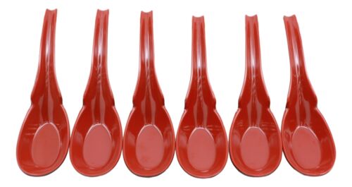 Asian Red Black Melamine Ladle Style Spoons Pack Of 6 Set With Notch And Hook - Ebros Gift