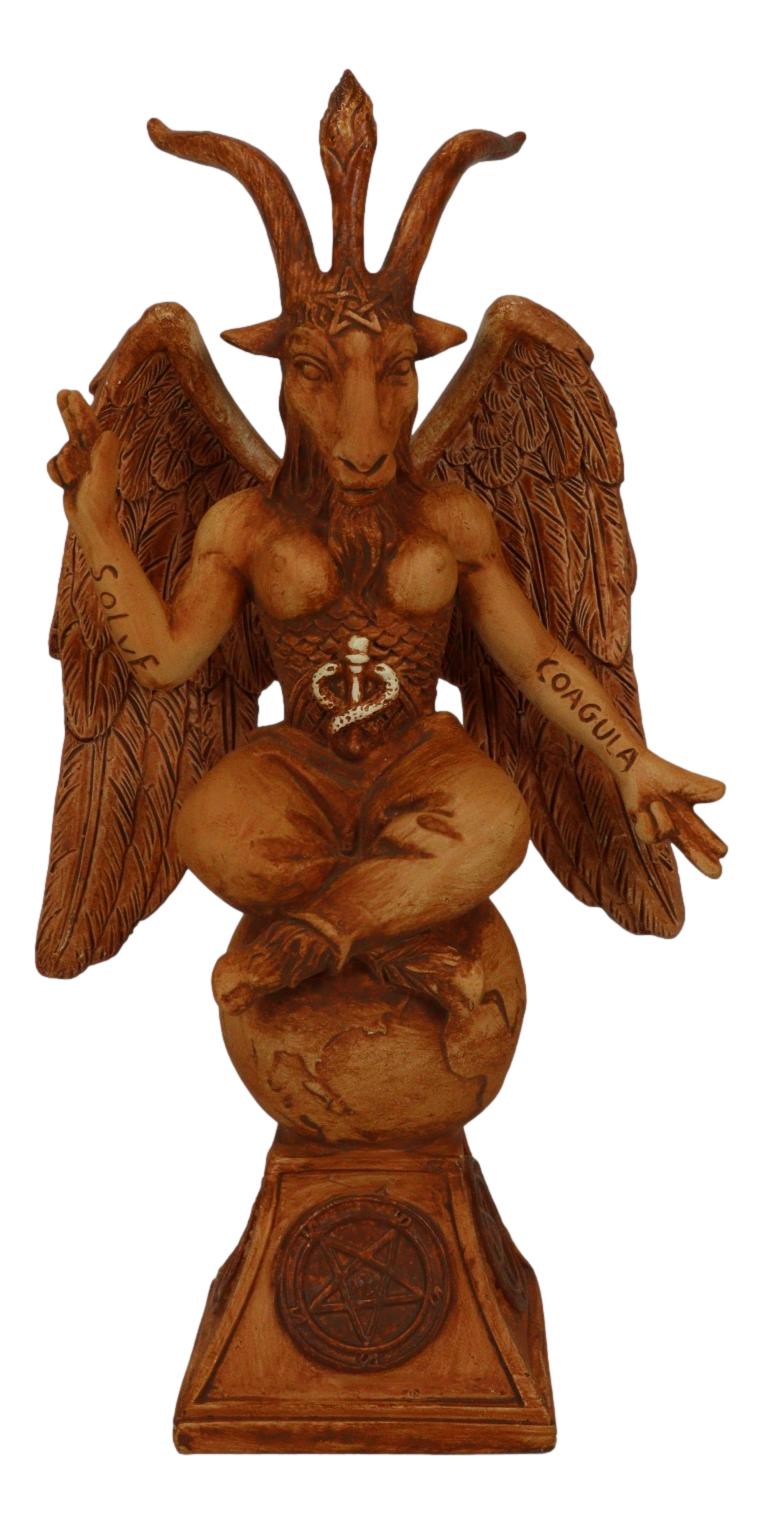 Rustic Red Clay Finish Sabbatic Goat Idol Baphomet Pentagram Figurine 6.5"H