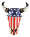 Western Patriotic US American Flag Star Spangled Banner Cow Skull Vase Planter