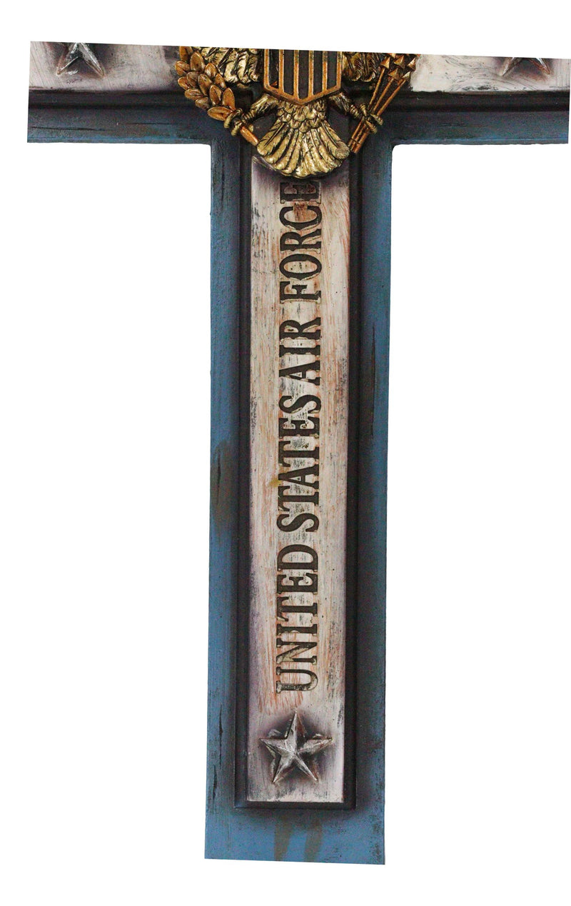 Large Western USA Air Force Patriotic Bald Eagle Emblem Blue Memorial Wall Cross