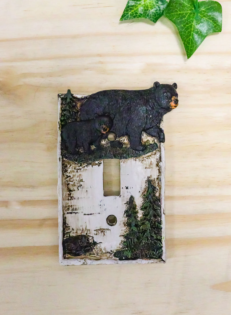 Ebros Set of 2 Rustic Pine Trees Black Mother Bear & Cub Wall Light Cover Plate