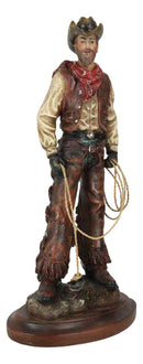 Western Full Outfit Cowboy Holding Cattle Lasso Ropes Statue 15.5"H