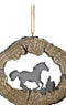 Rustic Western Wild Horse Faux Wood Log Slice Set of 4 Christmas Tree Ornaments