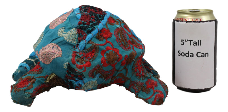 Marine Sea Turtle Hand Crafted Paper Mache In Colorful Sari Fabric Figurine