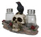 Ebros Day Of The Dead Raven Crow W/ Rose Skull Salt & Pepper Shakers Holder Set