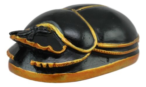 Egyptian Black Gold Scarab Amulet With Hieroglyphs Statue Symbol of Rebirth 3"L - Ebros Gift