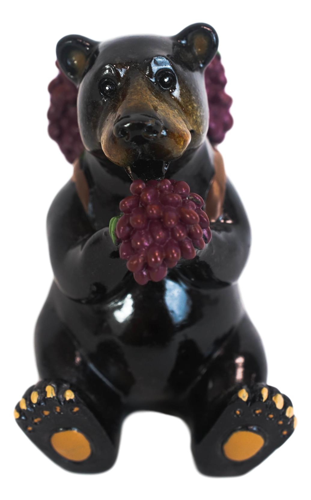 Western Rustic Berry Picking Black Bear With Fruit Harvest Bag Figurine Bears