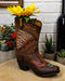 Set Of 3 Western Cowboy Aztec Mexica Faux Tooled Leather Boots Floral Vases