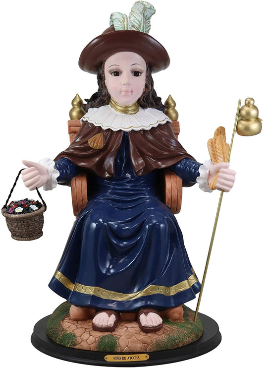 Ebros Gift Large 19.5" Tall Roman Catholic Santo Nino De Holy Infant of Atocha Seated On Throne Statue Saint Devotional Sculpture with Brass Name Plate Prisoners' Deliverer Decorative Figurine